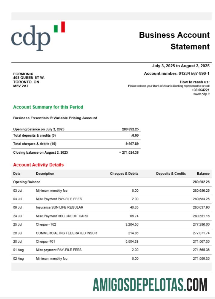 Cassa Depositi E Prestiti Business Firm Statement Word e PDF Format real exemplo